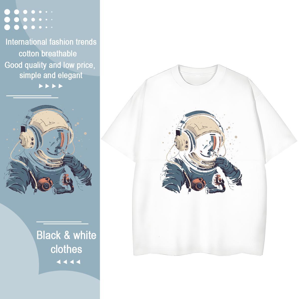 High quality Couples T Shirts 230g 100% Cotton cosmonaut Spring Summer T-Shirts for Women Short Sleeve O-Neck White Plus Size Polos