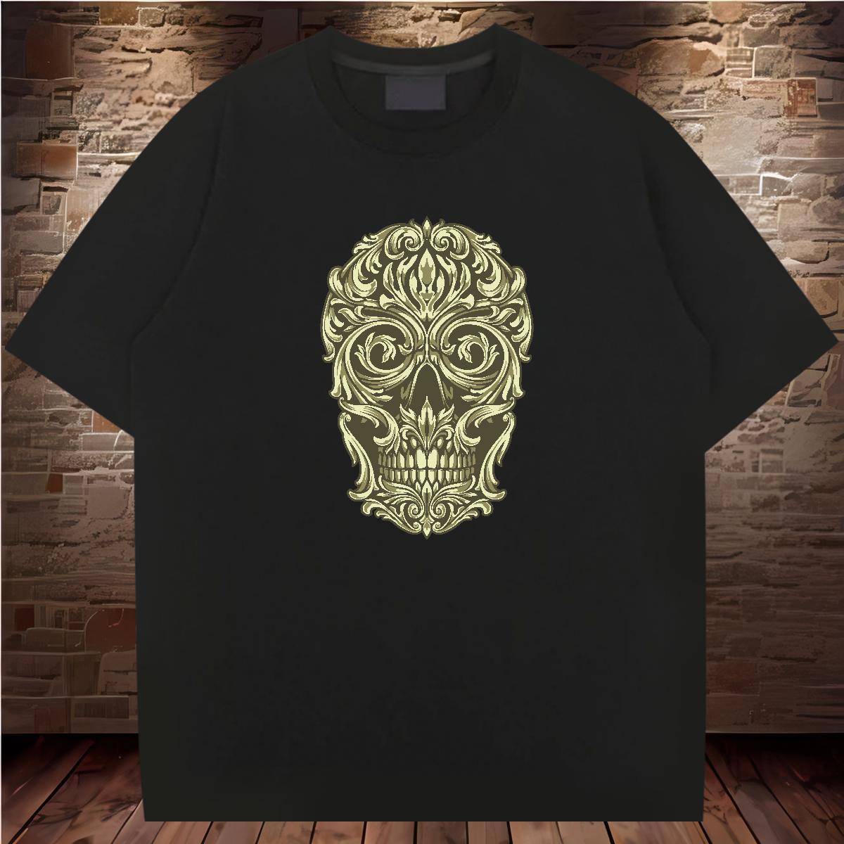 Classic T shirt 230g Pure Cotton skull Beach Black White Short Sleeve Soft Men Tshirts DIY Customized Clothings