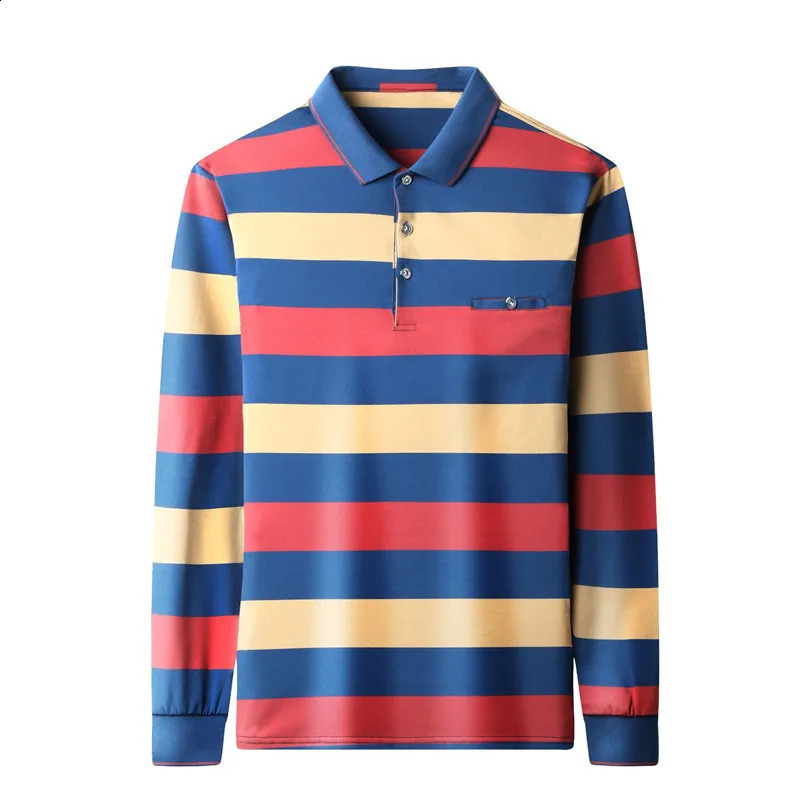95% Cotton Polo Shirt for Men Long Sleeve Striped Autumn and Spring Male Polo Shirt Korean Style Clothing Casual Tops Shirts 240824