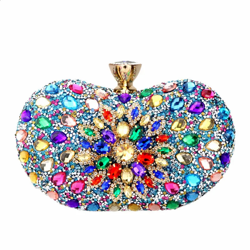 Multi Colors Two Side Crystal Floral Clutch Chain Bag Evening Woman Diamond Wedding Shoulder Wallet Purse Handbags 240824Z