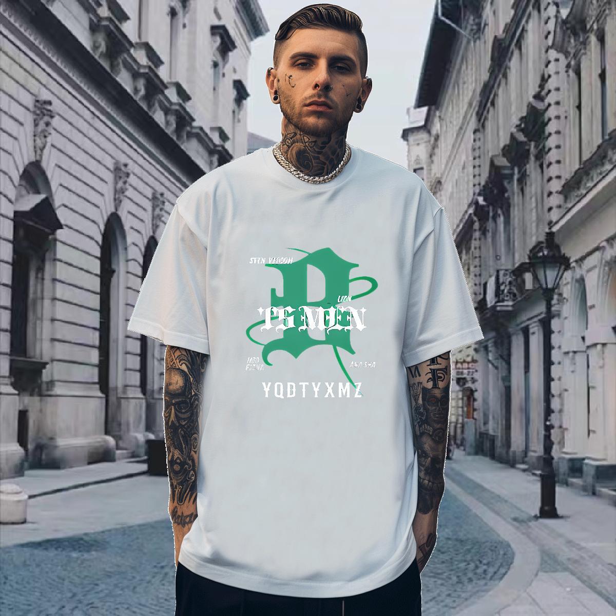 Soft T Shirts Men 230g 100% Cotton letter High Street Hip Hop Anime Crew Neck Men Tshirts Customized Tee Shirt