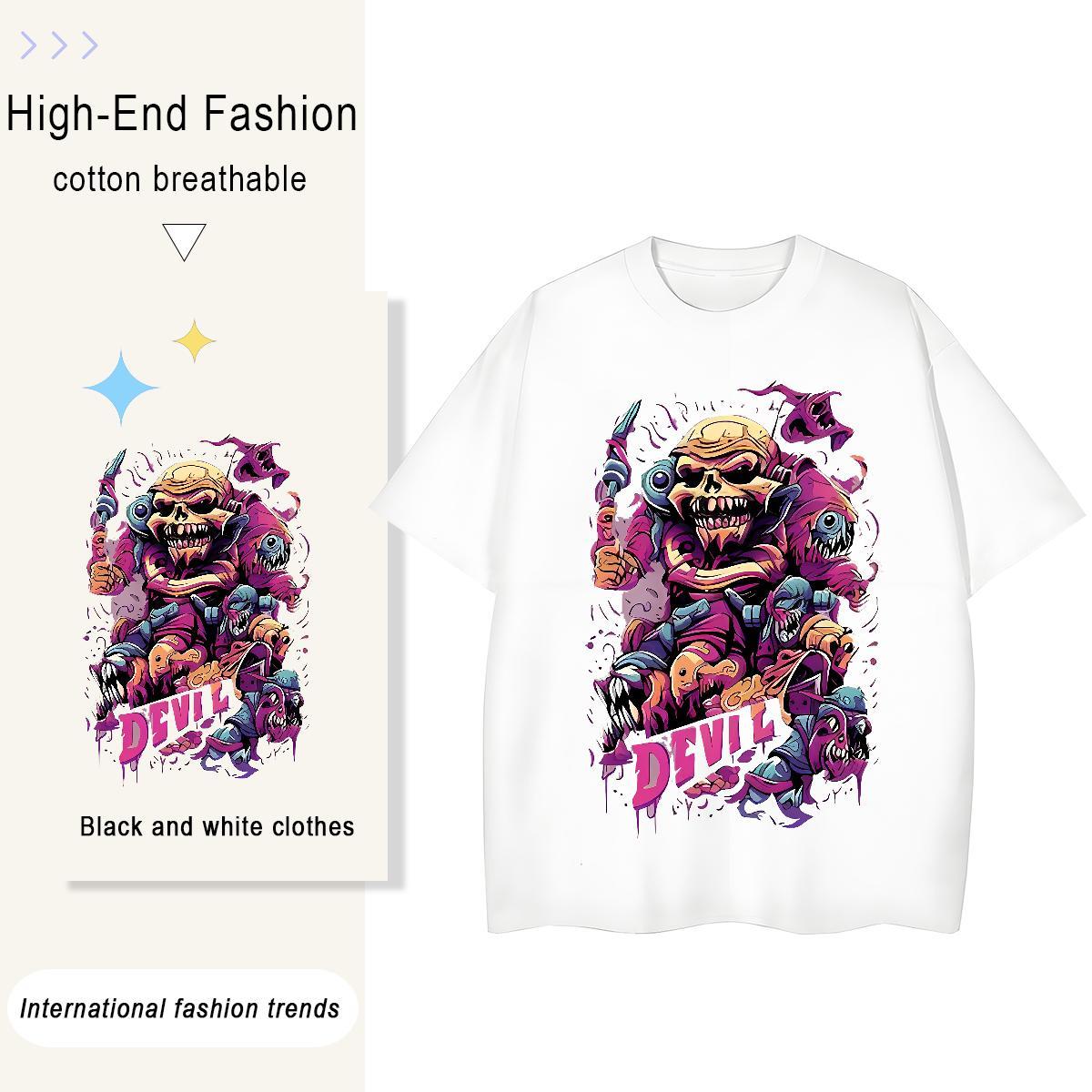 Wholesale Couples T Shirts 230g Cotton Terror Casual Beach Women T Shirts Short sleeve Soft DIY Printed Tee Shirt