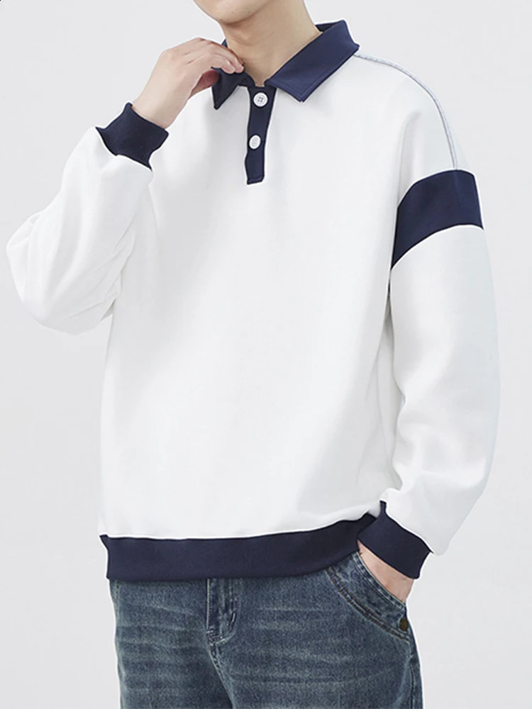 Long Sleeve Polo Shirts Men Fall Turndown Collar Sweatshirts Men Streetwear Fashion Clothing Men Solid Color Lapel Shirts 240824