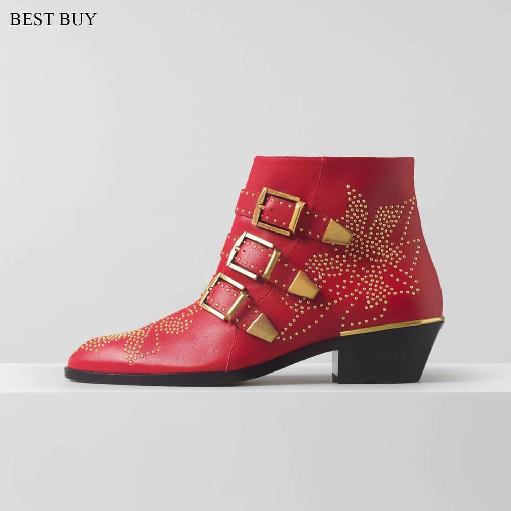 Denim Round Headed Rivet WER Boots, Susanna Studded Genuine Leather Ankle For Women, Botas Mujer Boots
