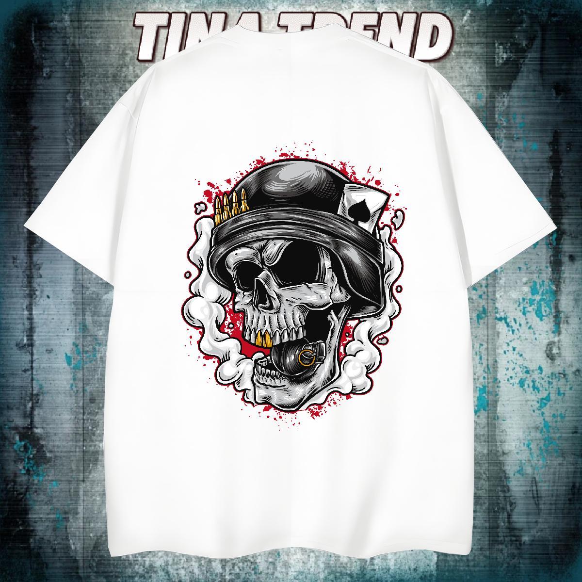 Loose Man T Shirts 230g Cotton skull Street wear Hip Hop Anime Print Breathable Crew Neck Couples T Shirts New Arrival Wear