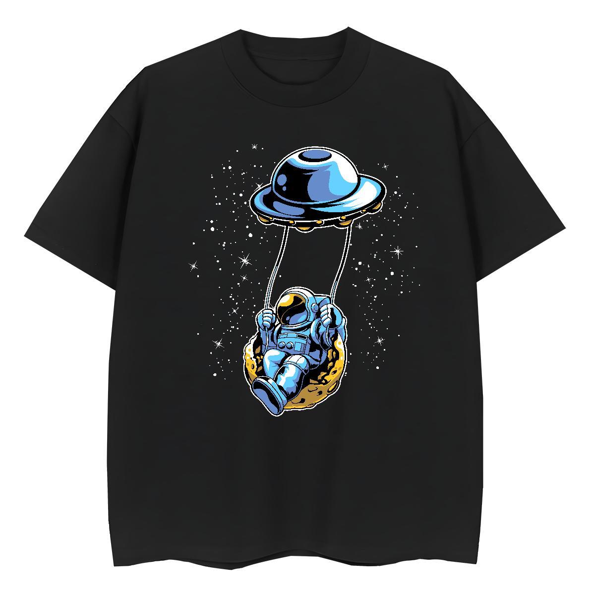 Wholesale Unisex Tshirts 230g Cotton cosmonaut Sports Casual Women T Shirts Short sleeve Soft Floral Print Tees