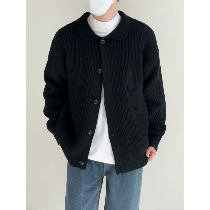 Korean style solid color loose thickened sweater autumn and winter coat mens lazy wind Harajuku casual fashion knitted cardigan 240824