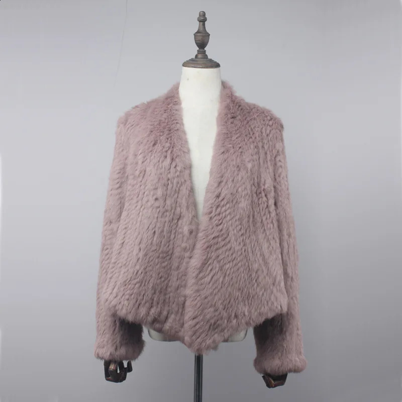 Real rabbit fur knitted open collar jacket natural handmade irregular coat 240824