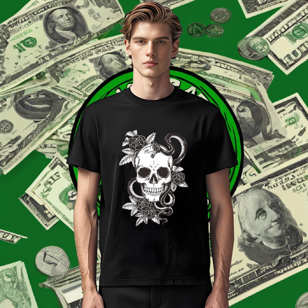 Comfortable T Shirt For Man 230g Cotton skull Street Casual Custom Cartoon Short Sleeve Soft Men Tshirts Customized Clothings