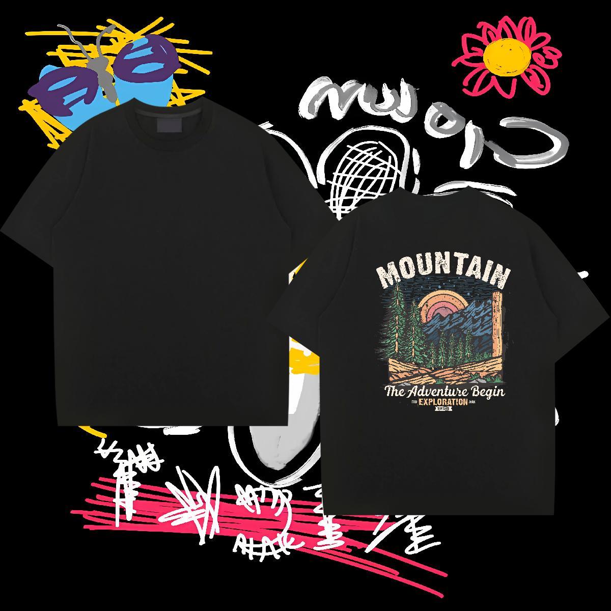 Designer T Shirt For Man 230g 100% Cotton mountains Street Casual Oversized 4XL Short Sleeve O-Neck Men Tshirts 2024 Designer Tops