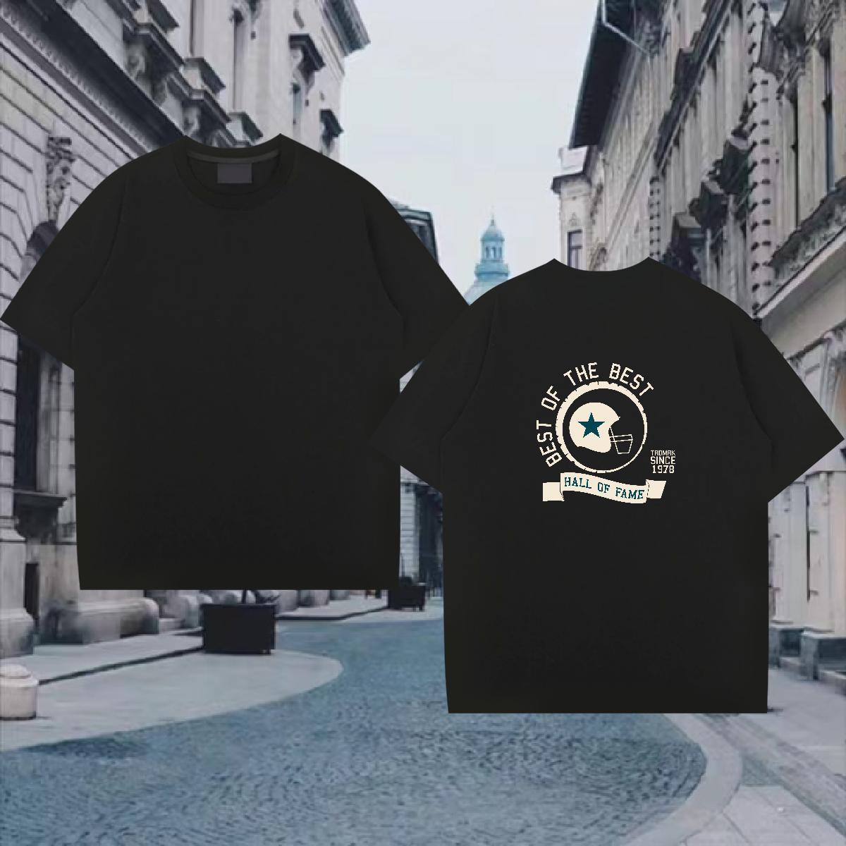 TOP Quality T-Shirts 230g 100% Cotton letter Summer Casual Black White Round Neck Short Sleeve Tshirts Fashion Design Tops Tees
