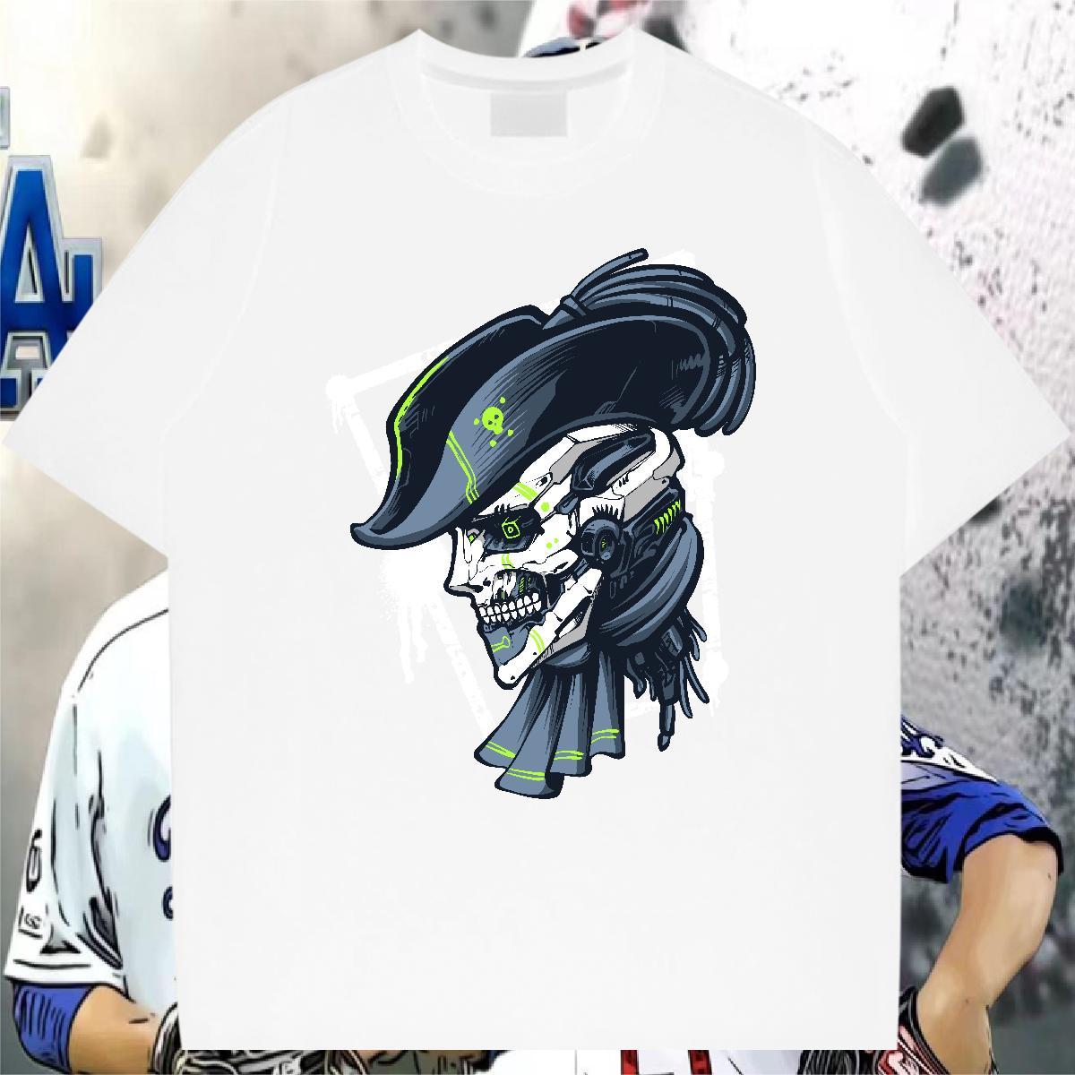 Wholesale T-Shirts for Men 230g Pure Cotton skull Hip Hop Plus Size Cartoon Breathable Crew Neck Tshirt for Man Woman Classic Clothes