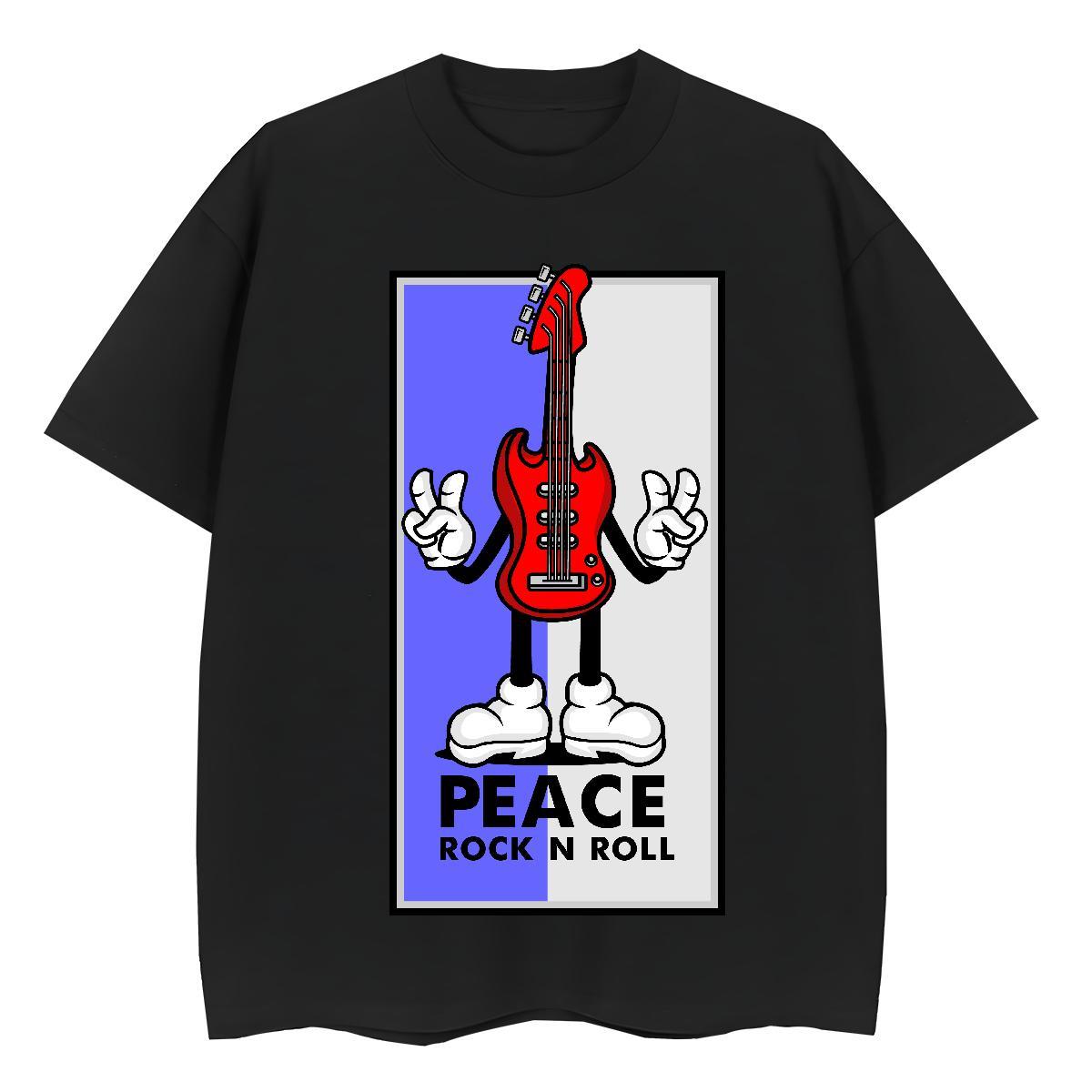 Loose fit Women Tees 230g Pure Cotton guita Outdoor T Shirt For Woman O Neck Short Sleeves Cartoon Printing L-4XL Top Tees