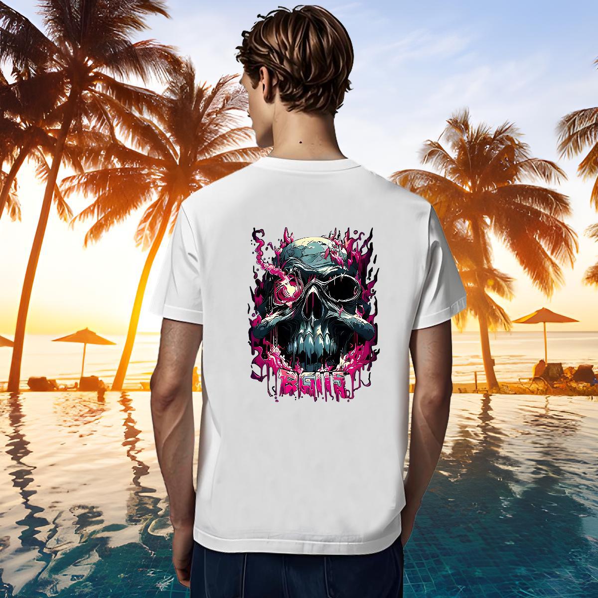 Free Shipping Man T Shirts 230g Cotton skull Casual Daily Wear Custom Printing Breathable Soft Couples T Shirts 2024 Summer Tshirts