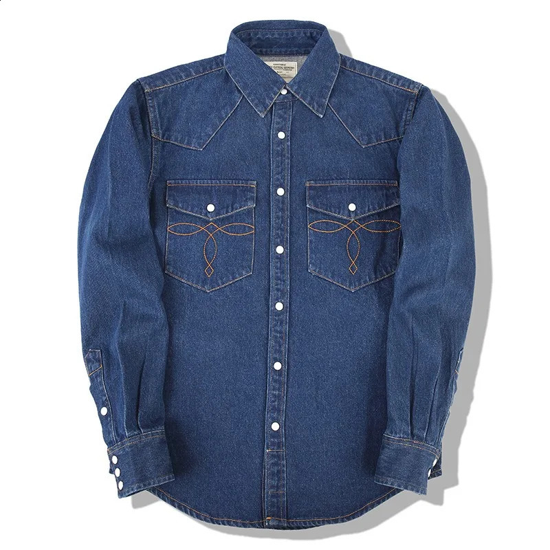 denim cotton mens long sleeved black and blue drop shoulder button pocket loose casual work jeans w240824