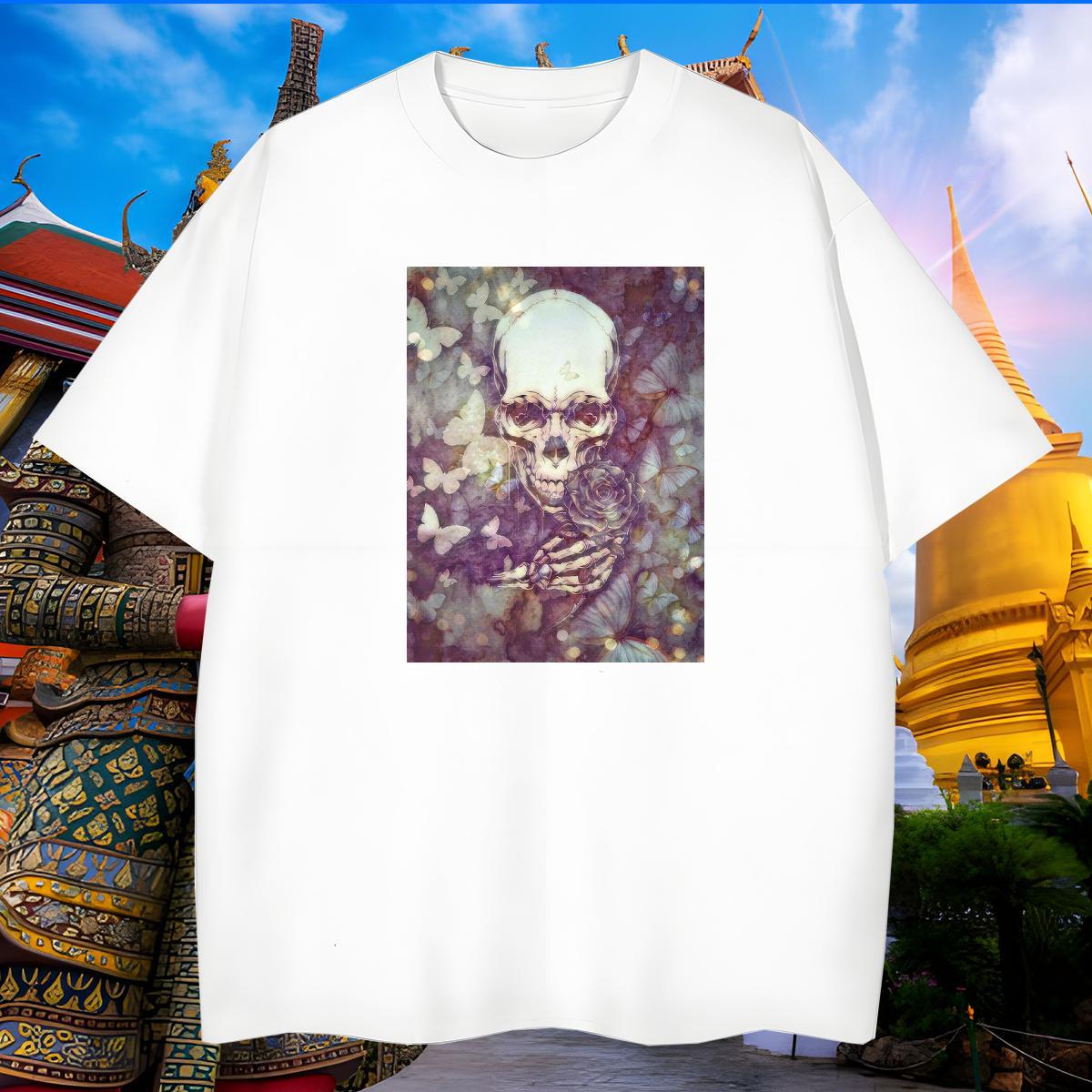 Classic T shirt 100% Cotton 230g skull Sports Casual Anime Print Breathable Men Tshirts Fashion Polos