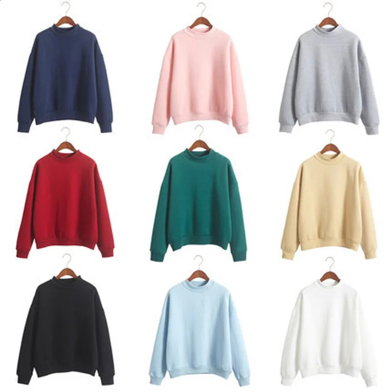 Basic Sweatshirts Winter Autumn Womans Hoodies S-XXL Fleece Thick Knit Sweatshirt Female Round Neck Sweatshirts Pullover Tops 240824