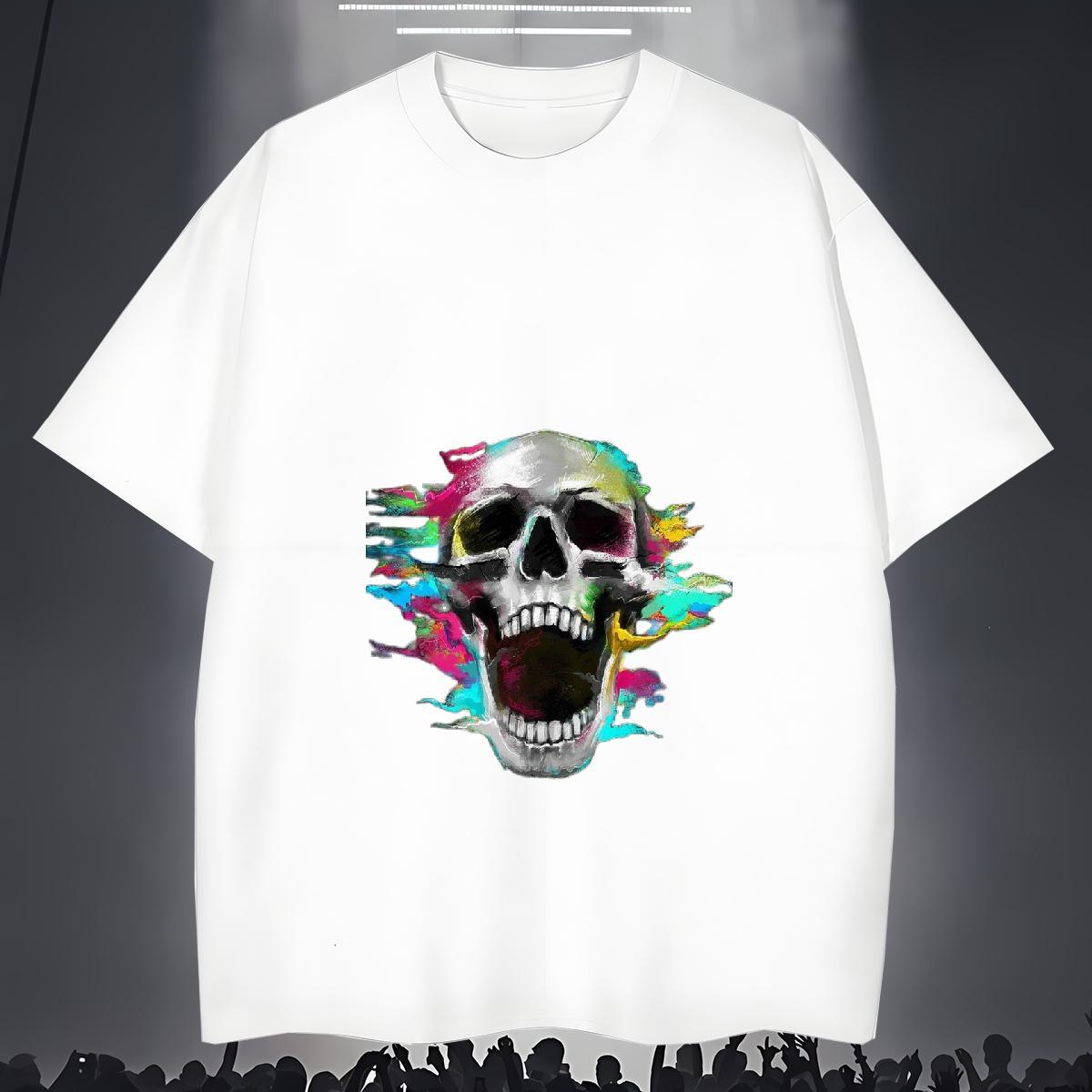 Brand Men T Shirts 230g Cotton skull Hip Hop Street Plus Size Cartoon Crew Neck Men Tees DIY Customized Clothings