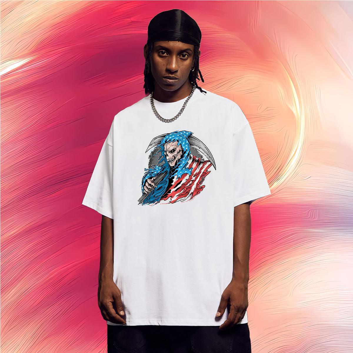 Free Shipping T-Shirts for Men 100% Cotton 230g skull Anime Printing Street Oversized 3XL 4XL Pure Cotton Men Tops Tees Casual New Clothes
