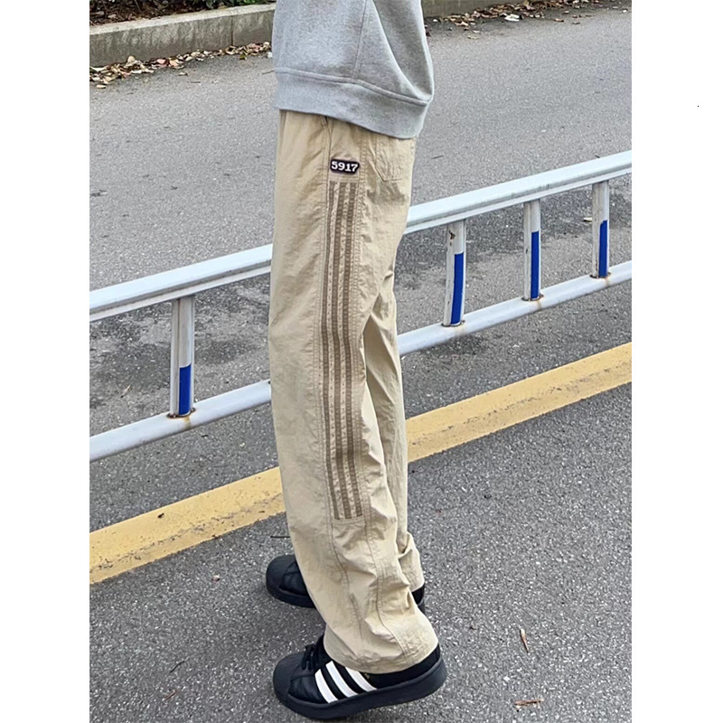 Korean Style Striped Pants Mens Summer New Quick Drying Work Pants Straight Leg Sports Casual Long Pants