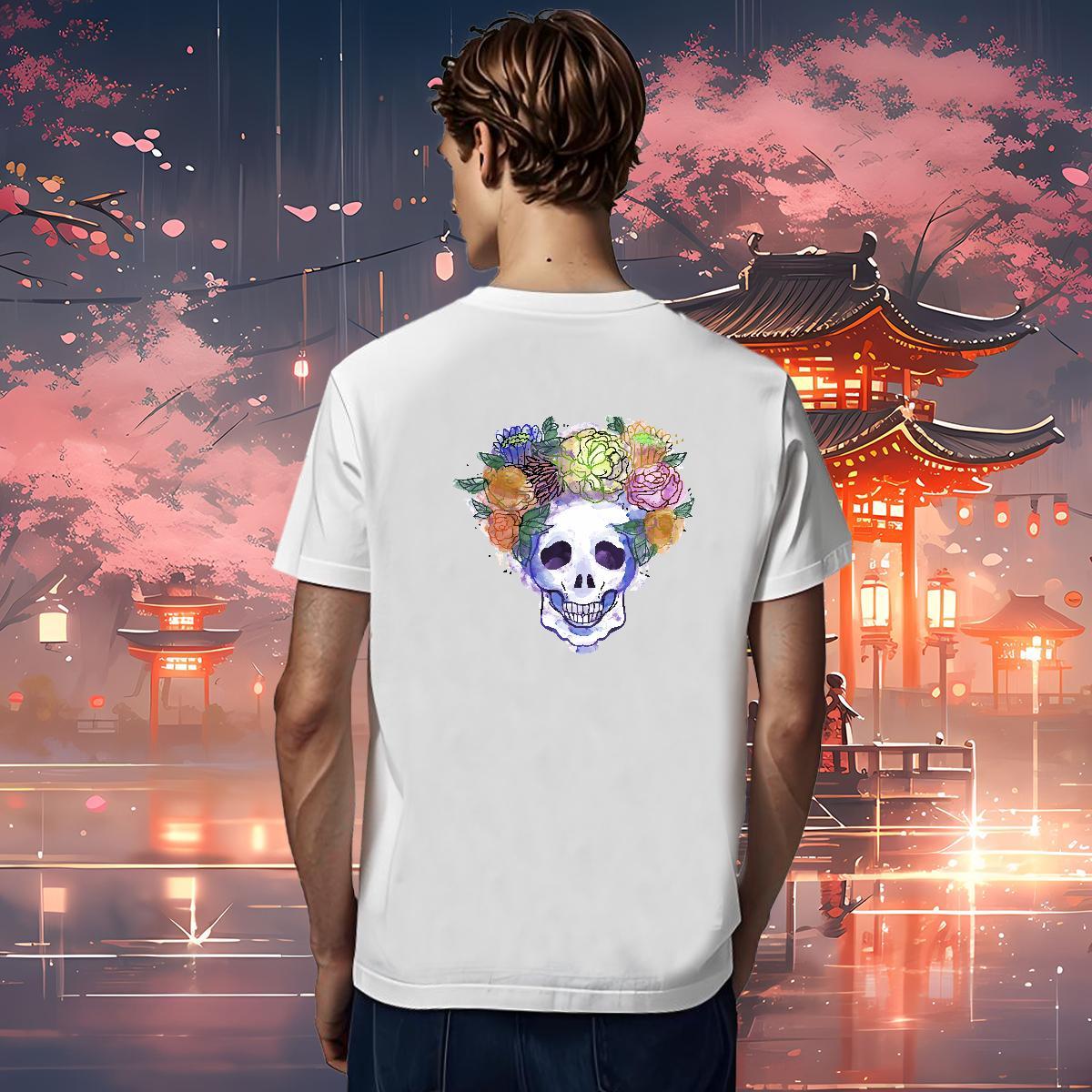 Designer T Shirt For Man 100% Cotton 230g skull Beach Anime Print Round Neck Short Sleeve Mens Tshirts Fashion Casual Wear