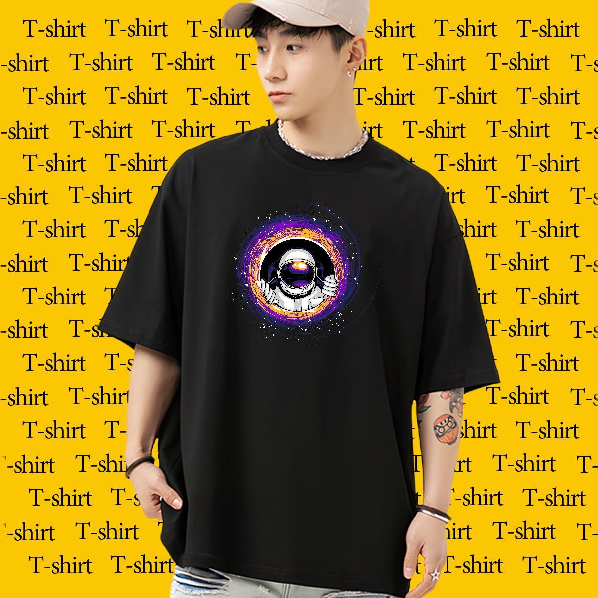 Classic Men T Shirts 100% Cotton 230g spaceman Summer Casual Asian Size Short Sleeve O-Neck Men Clothes T-Shirt 2024 New Tops Shirt