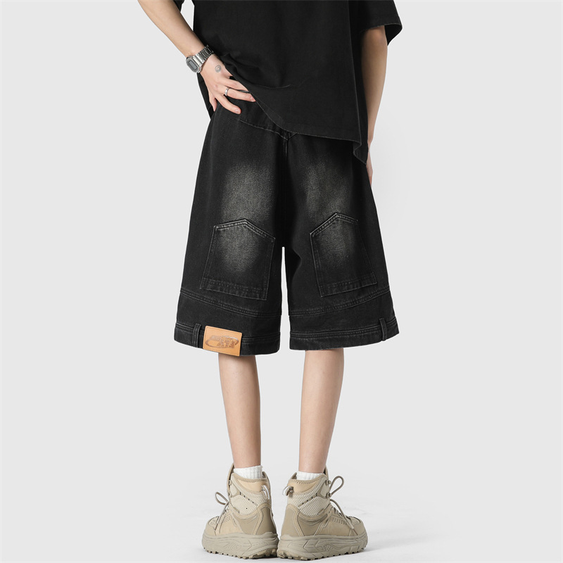American Style Inverted Denim Shorts for Mens Summer New Trend Loose Washed and Cool Five Quarter Pants Casual and Versatile Mid Length Pants