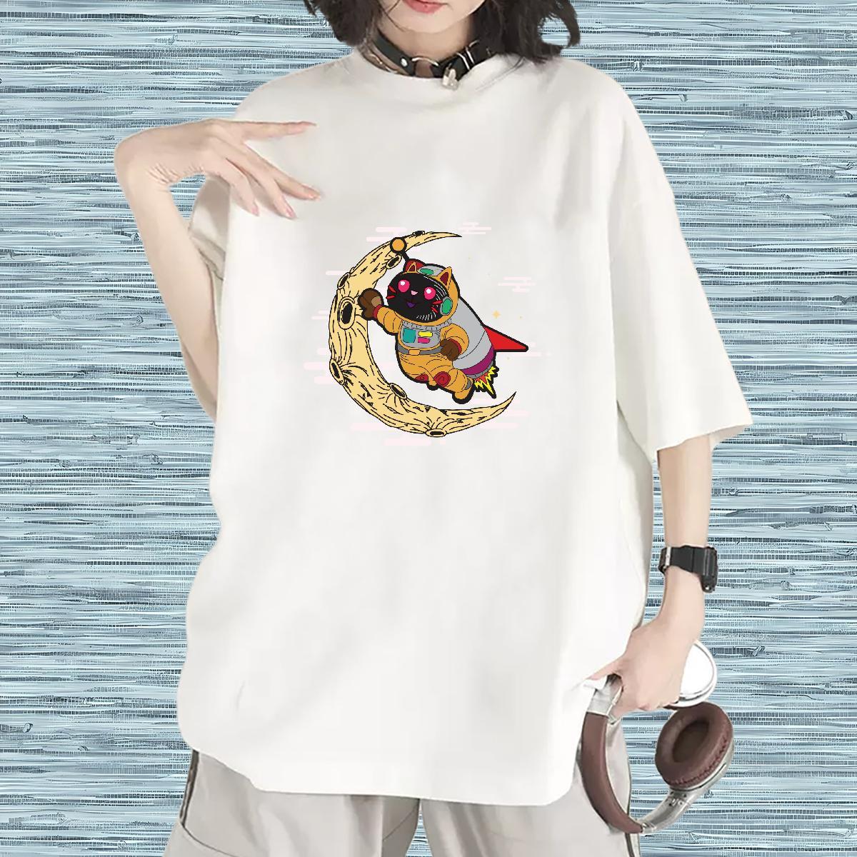 Wholesale Woman Tshirt 230g 100% Cotton universe Street Wear Women T Shirts Breathable Crew Neck Black Oversized Tops Tees