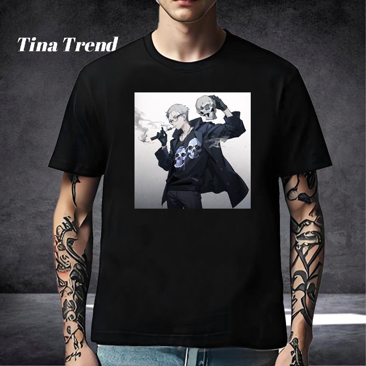 Soft T-Shirts for Men 230g Pure Cotton skull Casual Daily Wear Custom Print Oversized Breathable Crew Neck Tshirts New Tops Shirt