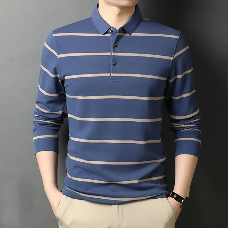 Spring Autumn Polo-Neck All-match Long Sleeve Top Striped Korean Fashion Business Male Button Clothes Shirts for Men 240824