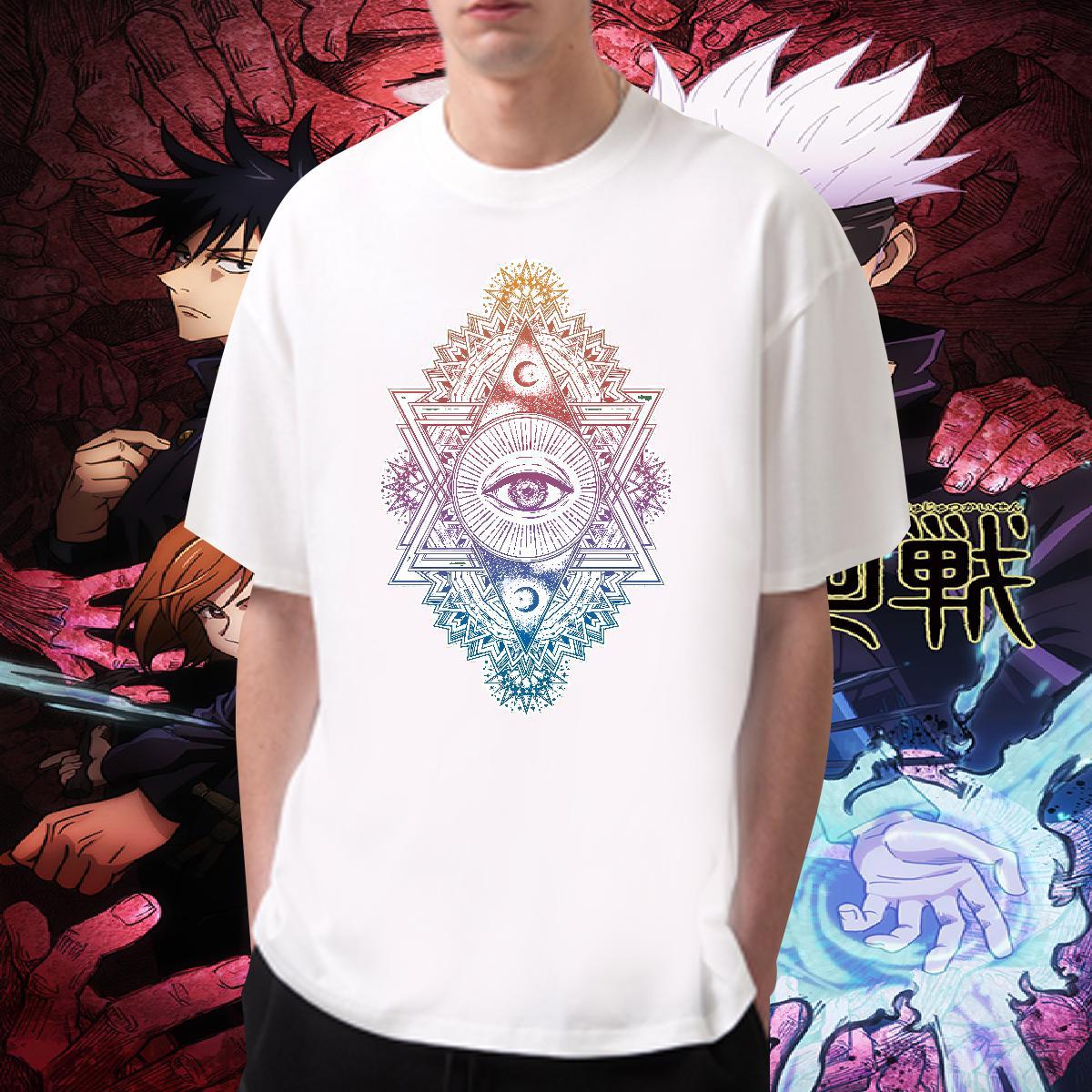 Free Shipping T Shirts Men 100% Cotton 230g eye of the devil Casual Daily Wear Cartoon Print Breathable Soft Men Tops Tees 2024 New Clothes