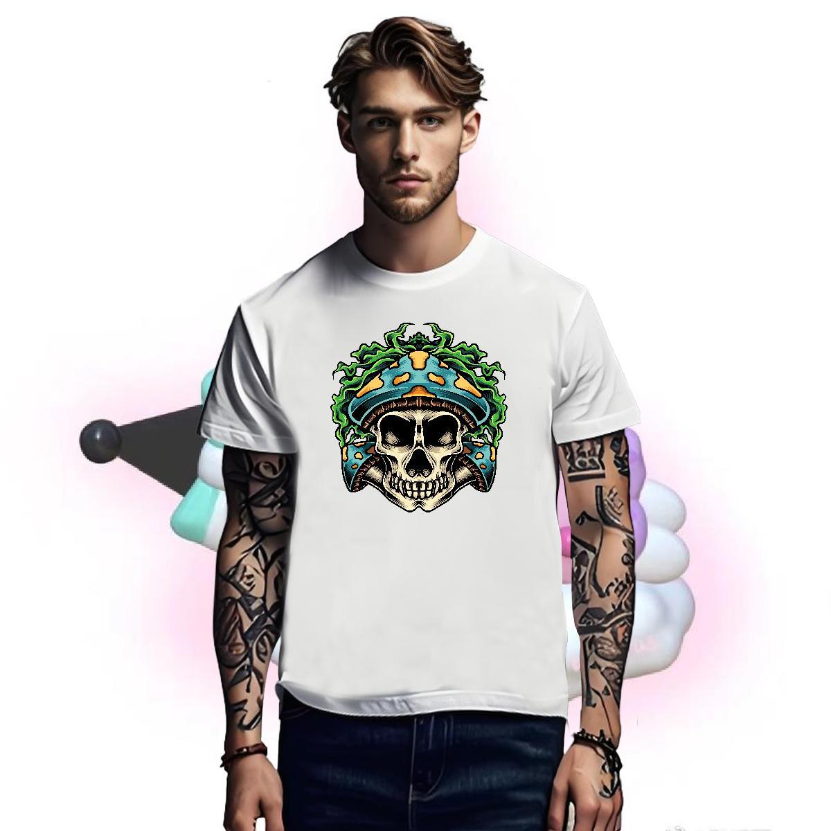 TOP Quality Man T Shirts 230g Pure Cotton skull Street Casual Customized Print O Neck Short Sleeves Mens Tshirts New Arrival Wear