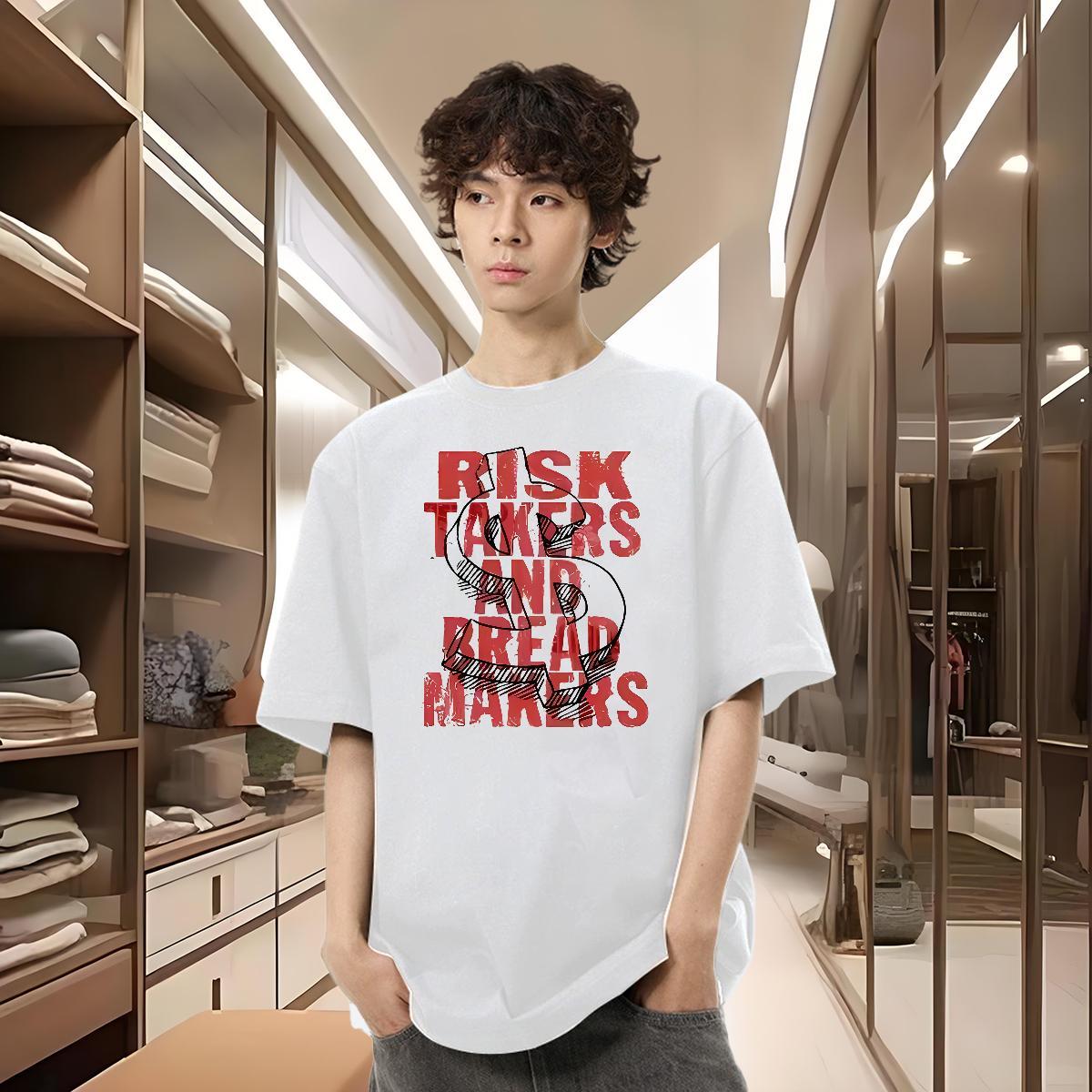 New Men Tshirts dollars Beach 230g Cotton Top Tees Breathable Crew Neck Cool Men T Shirts Black Oversized