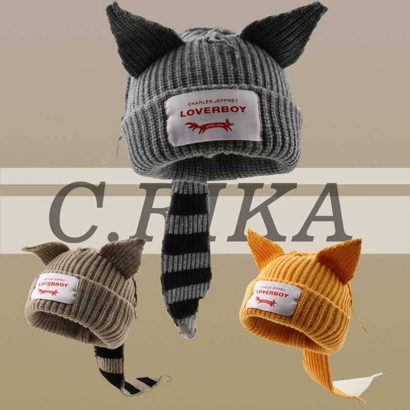 Beanie/Skull Caps 2023 NEW Cute Long Fashion Hooded Lover Boy Knit Double-layer Warm Fox Ear Woolen Hip-hop Personality Cold Hat L240910