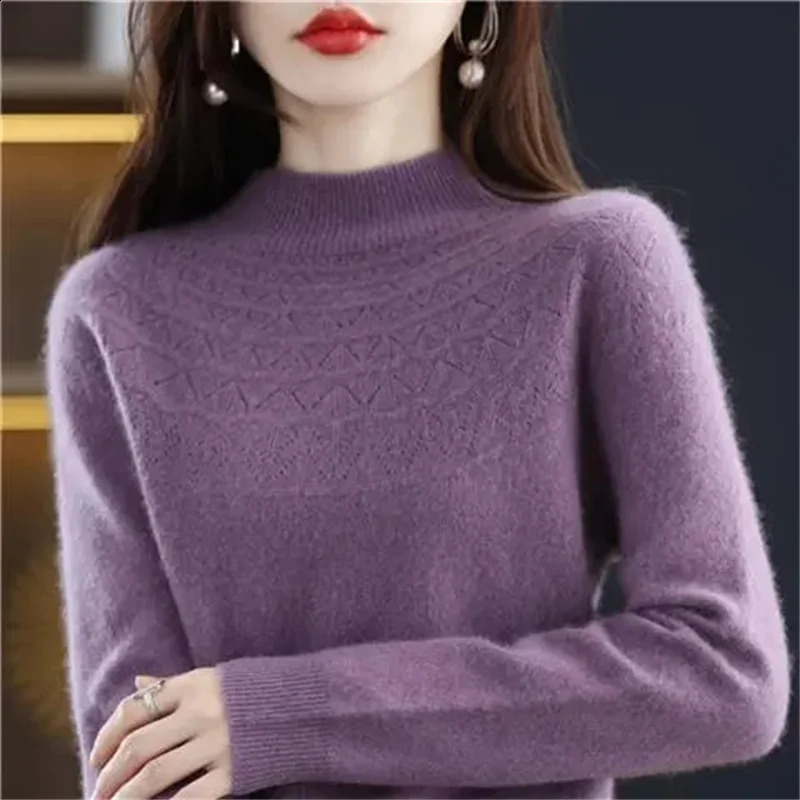 Cashmere Sweater Autumn Winter 100% Pure Wool Womens Bottoming Shirts Knitted Pullover Hollowed-out Knitwear Soft Jumpers 240824