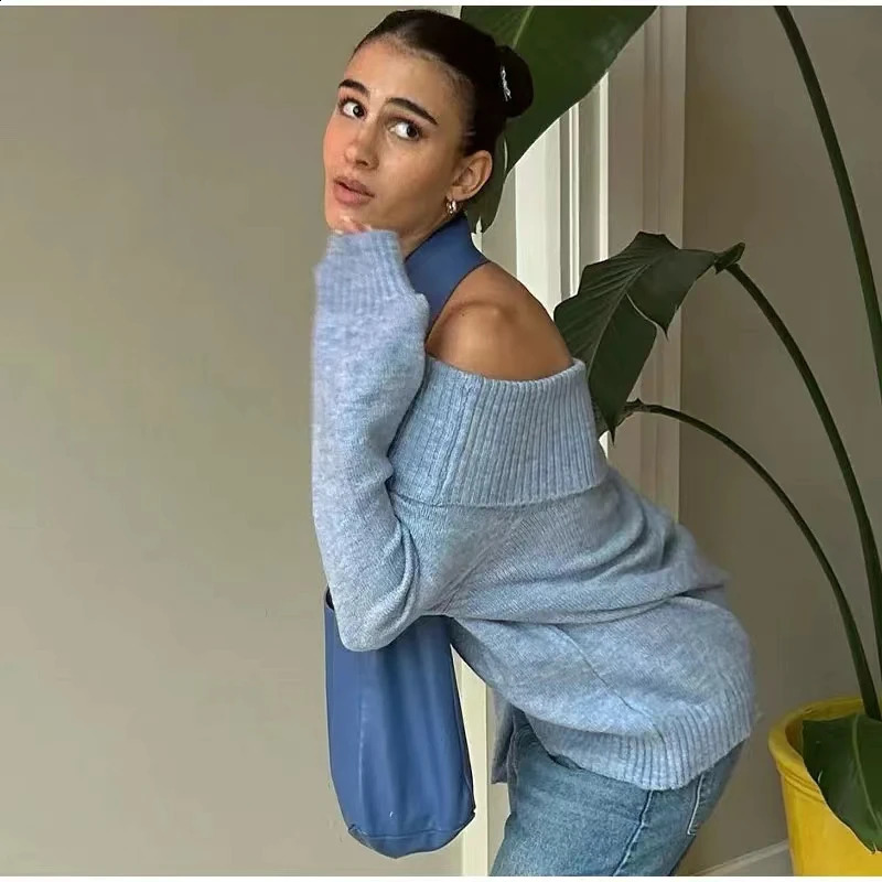 Autumn and Winter Soft Glutinous Bottom Off Shoulder Sweater for Womens Casual Loose and Lazy Style One line Neck Knitted T 240824