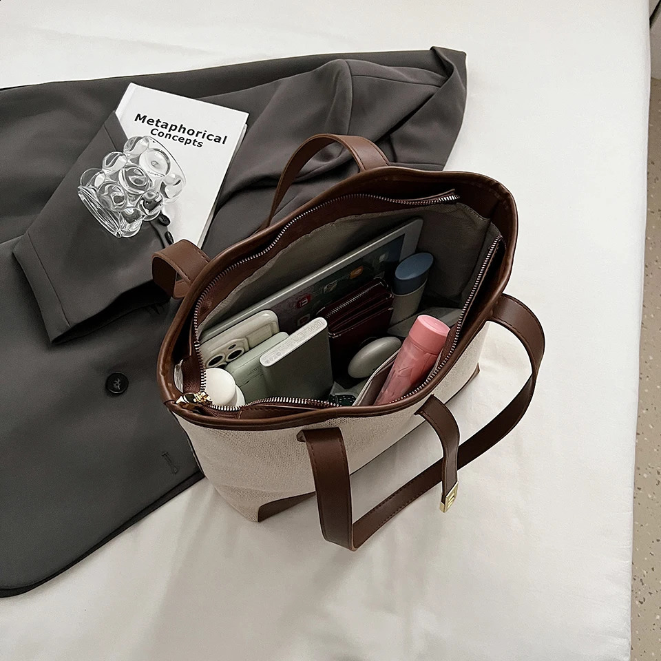 1 piece travel leisure large capacity womens bag fashion shoulder work commute canvas Tote y240828