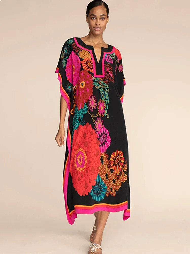 Printed Kaftans Womens Beach Cover Beach Maxi Bohemian Dress Beach Wear Pareo Swimsuit Factory Supply Direct 240824