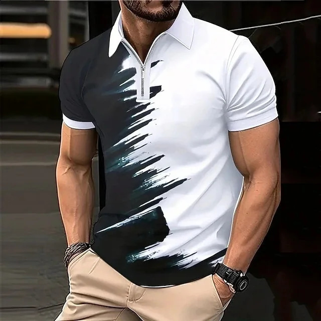 Summer 3D Printed Short sleeved Mens Polo Shirt Business Casual Loose T-shirt Zipper Shirt Quick 240824