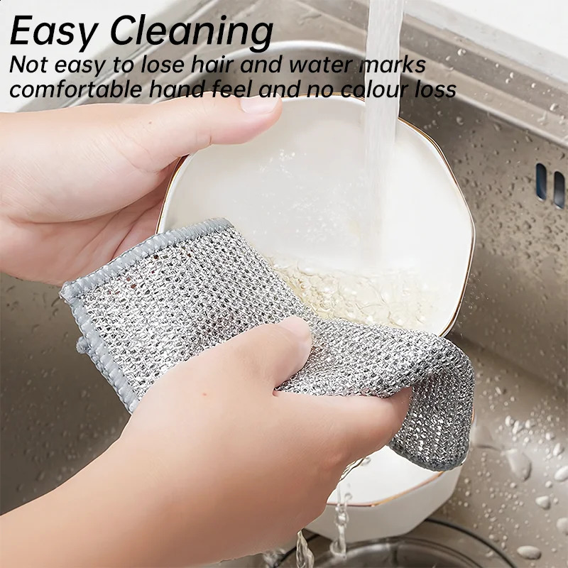 Steel wire deep cleaning cloth brush doublelayer rodless oil Dishrag magic coffee dyeing plate towel kitchen supplies 240824