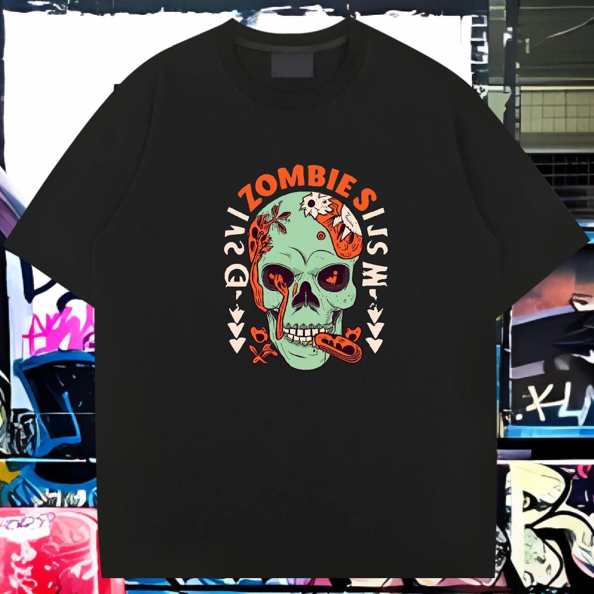 Unisex T-Shirts for Men 100% Cotton 230g skull High Street Hip Hop DIY Printed Round Neck Short Sleeve Tshirt for Man Woman Fashion Casual Tops