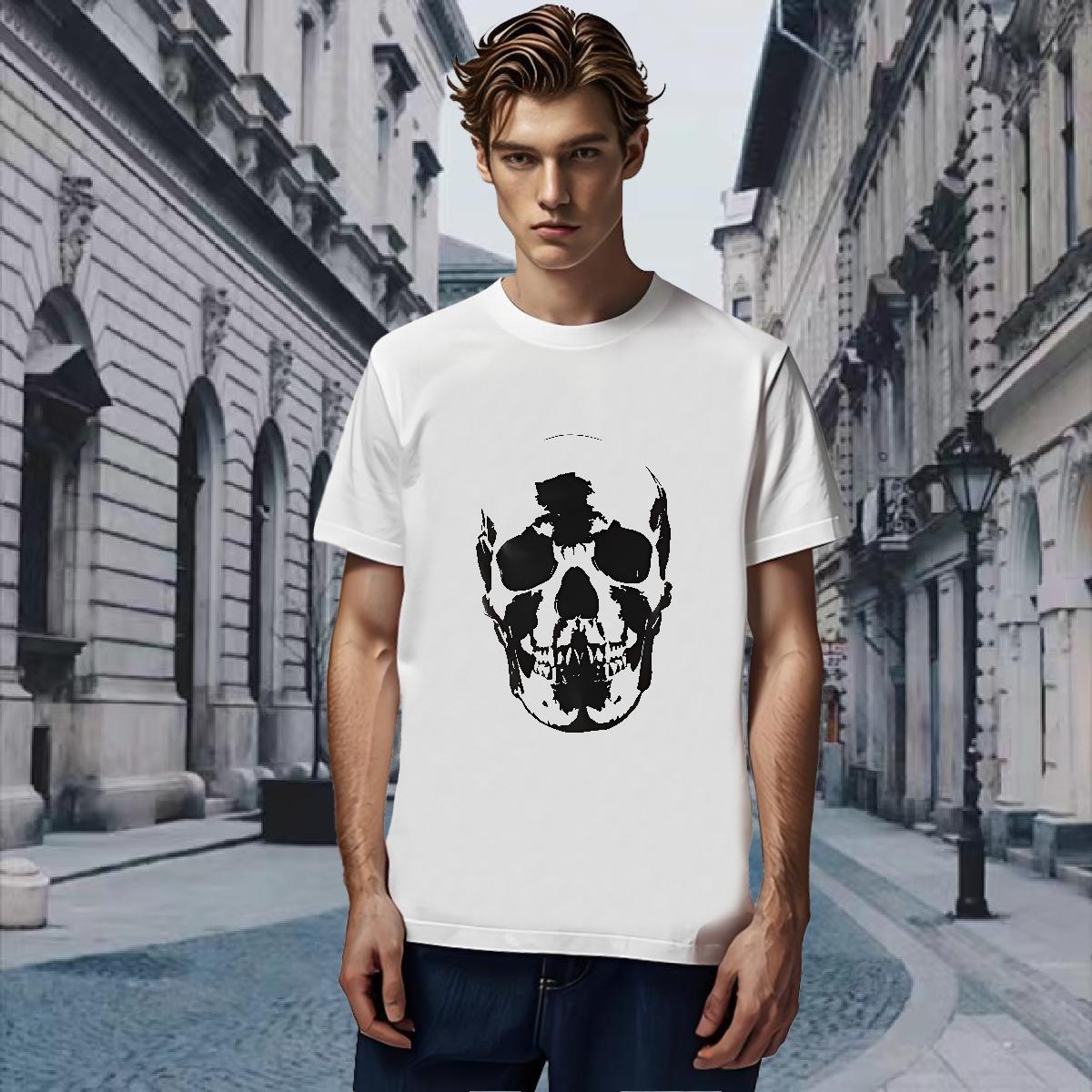 Designer Men T Shirts 230g Cotton skull Spring Summer Asian Size Breathable Crew Neck Men Tees 2024 Designer Clothes