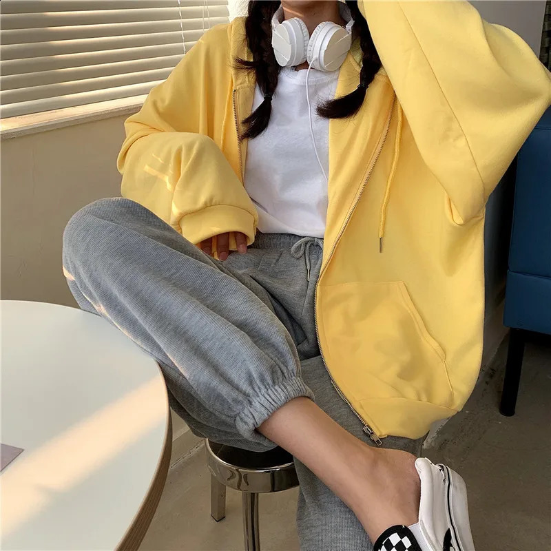 Hoodie Women Fashion Zipper Hooded All-match Korean Style Loose Hoodies Students Casual Sweatshirts 240824