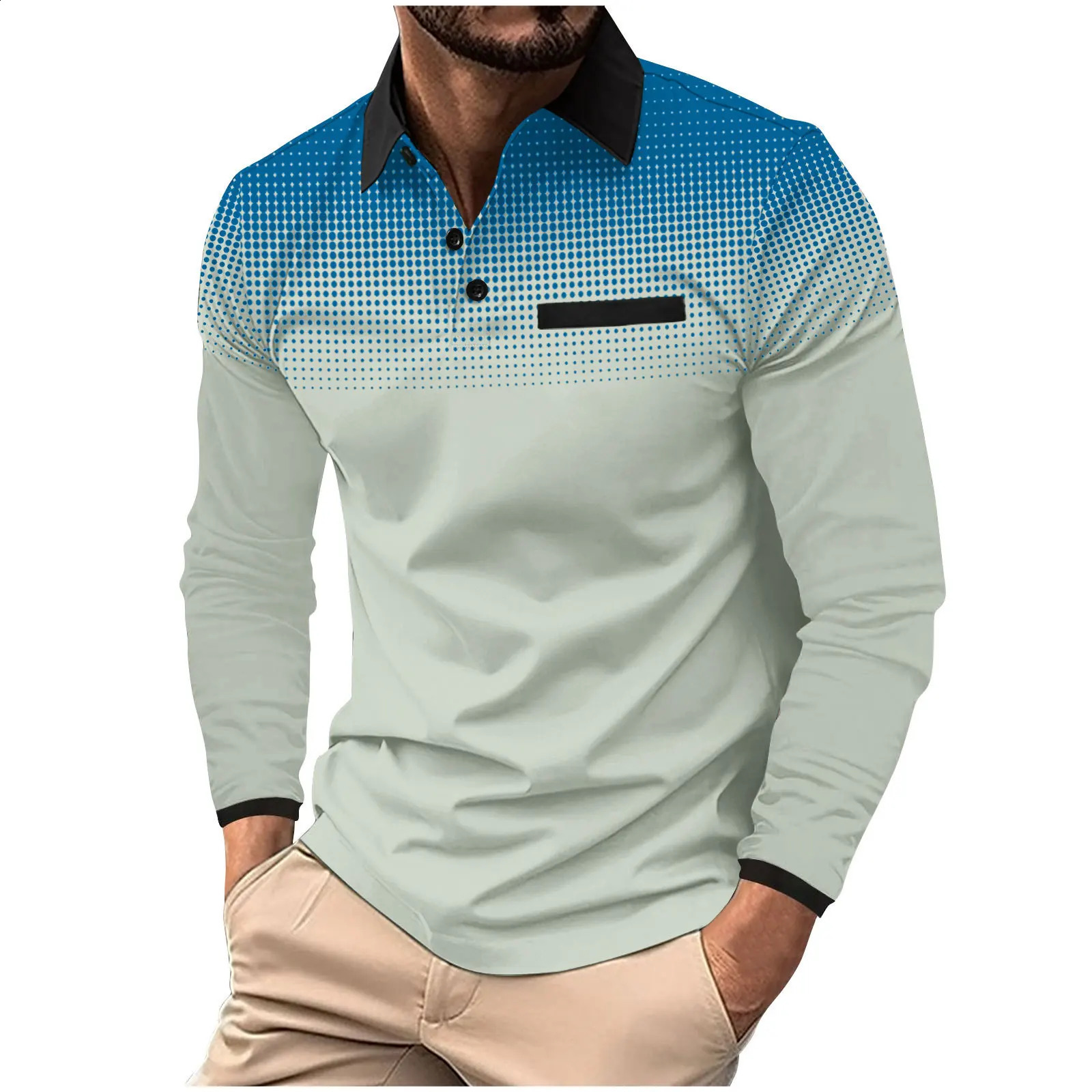 Spring and Autumn High quality street long sleeve POLO Shirt Mens casual loose long sleeve Shirt breathable printed POLO shirt 240824