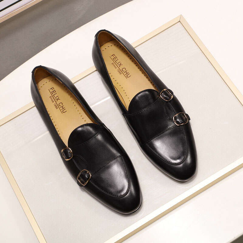 FELIX CHU Genuine Leather Mens Loafers Handmade Monk Strap Wedding Party Casual Dress Shoes Summer Autumn Footwear For Men 241113