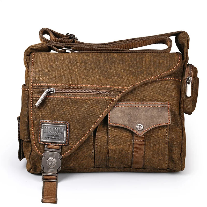 Ruil Men Canvas Multifunction Crossbody Bag Retro Handbags Travel Wear Resistance Shoulder Messenger Bags Leisure Package bolsa 240824