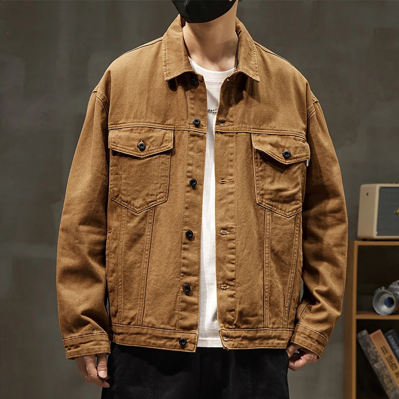 autumn mens clothing workwear jacket fashion street retro classic Japanese style fully matched casual denim 240921