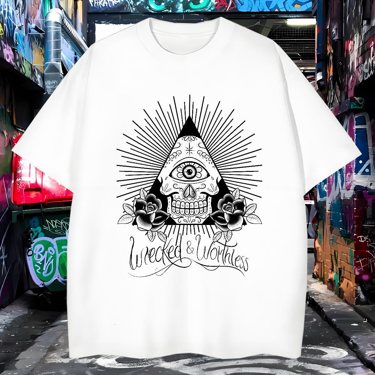 Cool T-Shirts for Men 230g Pure Cotton eye of the devil Sports Casual Plus Size Custom Short Sleeve Soft Men Tops Tees Fashion Wear