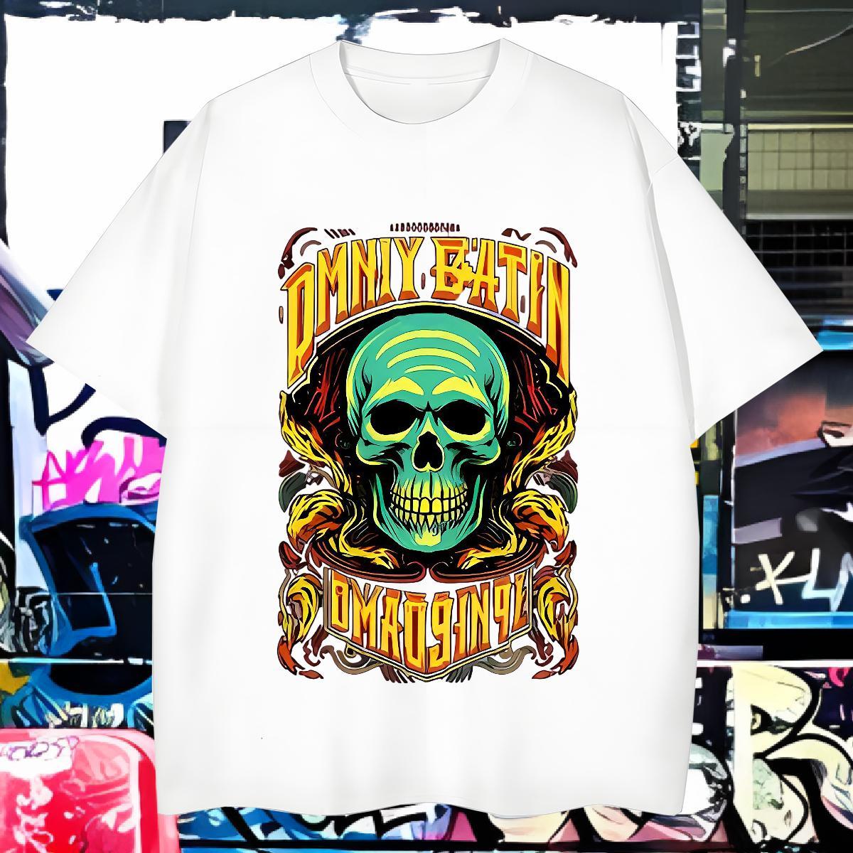 Loose Fit T shirt 100% Cotton 230g skull Street Black Oversized Breathable Short Sleeve Men Clothes T-Shirt Brand Top Tees