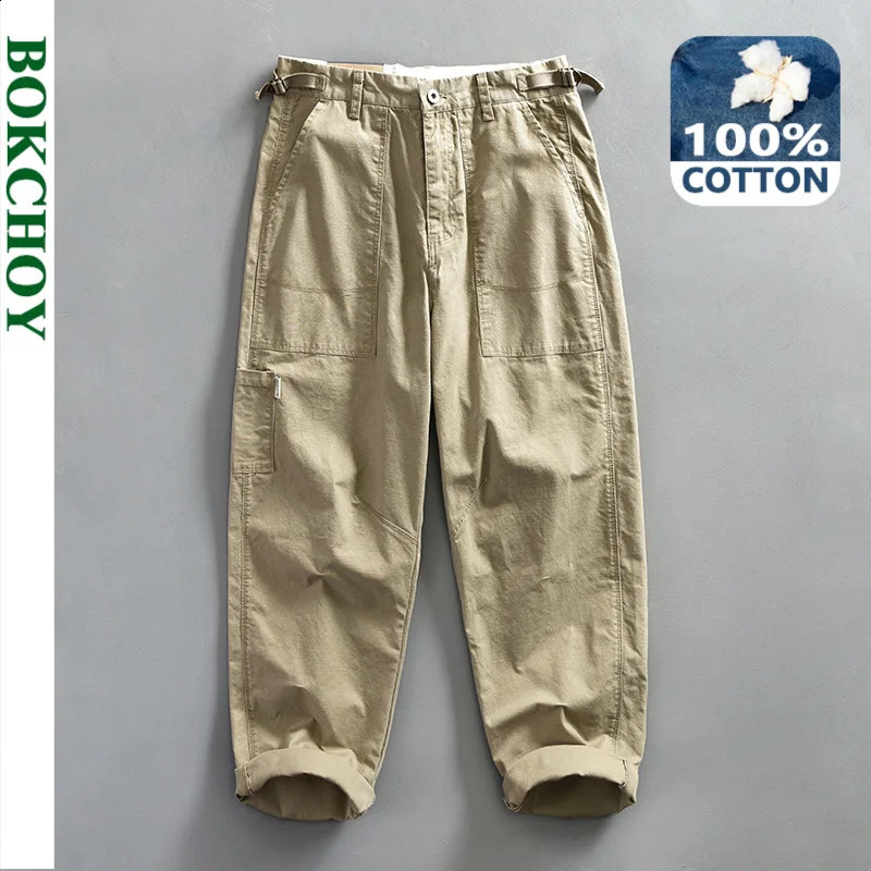Spring Vintage Cargo 100% Cotton Pants for Men Casual Zipper Trousers Streetwear Men ATZ653 240824